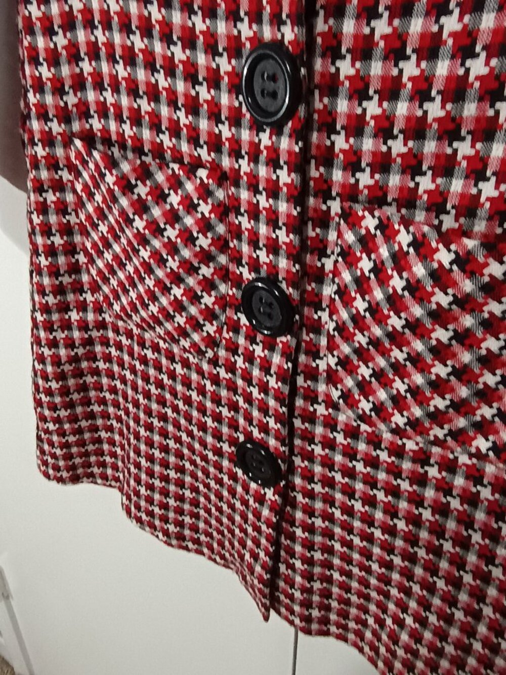 Iris & Ivy Girls Size 12 Red Black White Tweed Houndstooth Peter Pan Collar Coat - Picture 5 of 10